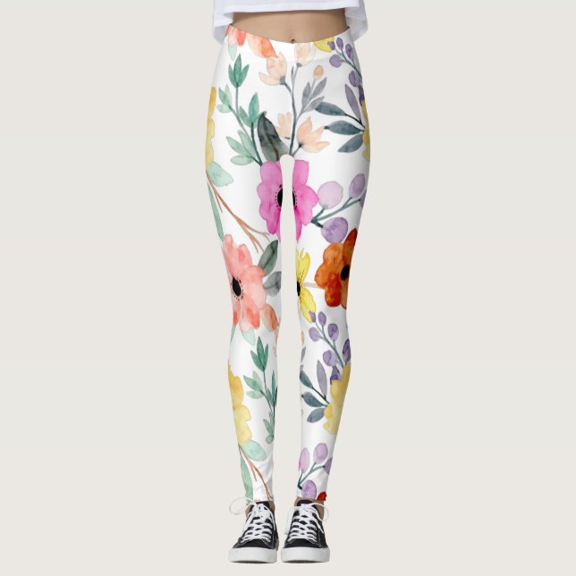 Legging Flor Botânica Floral Moderna De Aquarela (Frente)