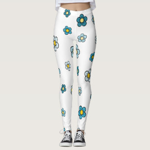 Legging Flor Branca Azul Fofa