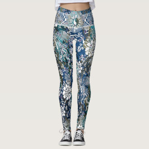 Legging Flor branca do dragão de Yin Yang