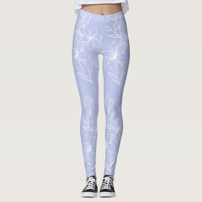Legging Flor branca em legendas azuis claras (Frente)