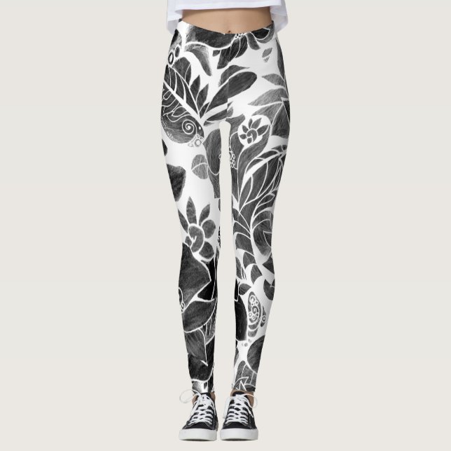 Legging Flor branco preto (Frente)