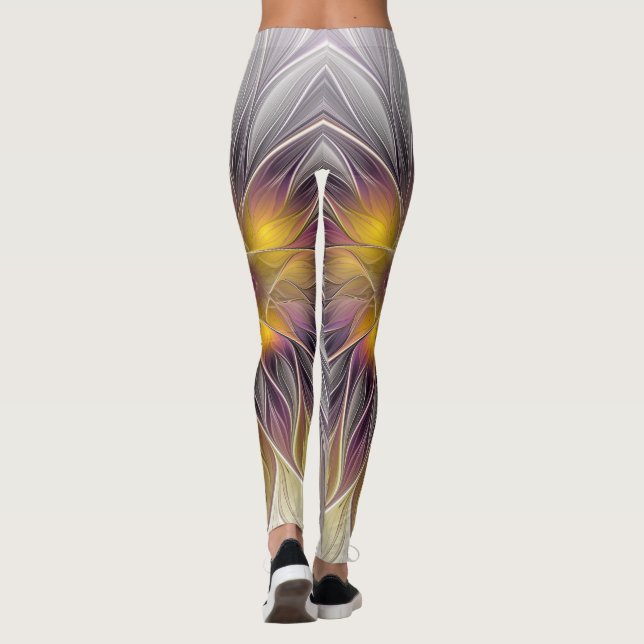 Legging Flor Colorida Luminosa, Fractal Moderno Abstrato (Verso)