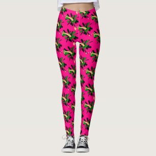 Legging Flor cor-de-rosa tropical Thunder_Cove do hibiscus