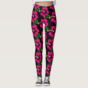 Legging Flor cor-de-rosa tropical Thunder_Cove do hibiscus