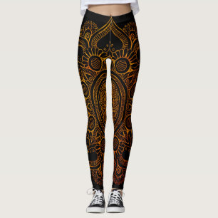 Legging Flor da mandala - preto e ouro