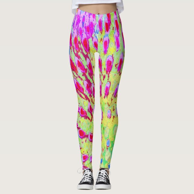Legging Flor de Abstrato do arco-íris multicolor (Frente)