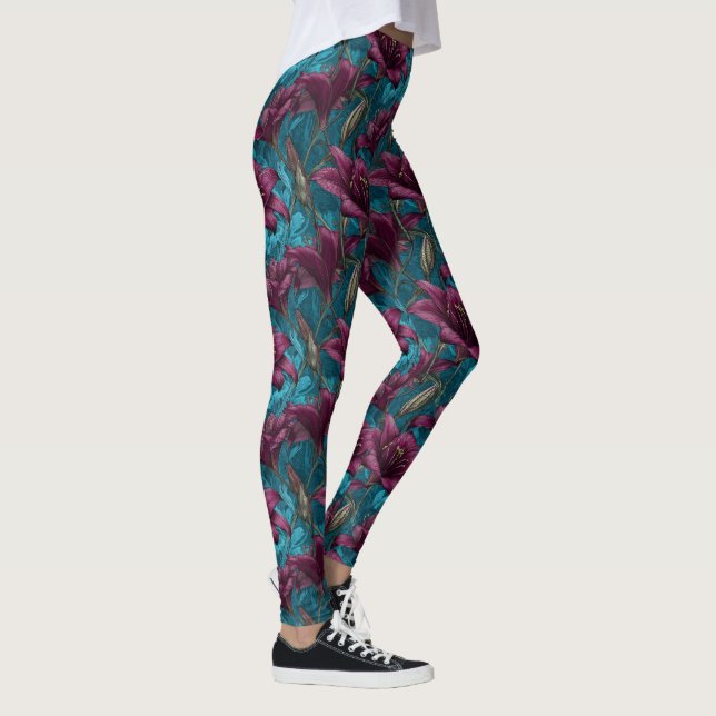 Legging Flor de Amarílis Teal Maternidade Tema Amarílis (Direita)