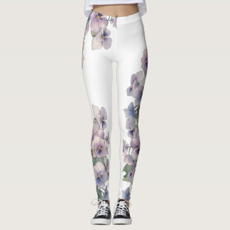 Legging Flor de Amor-Perfeito Pintada à Aquarela