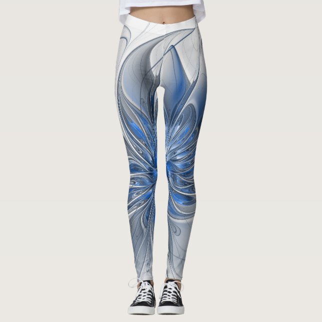 Legging Flor de Arte Fracionada com Cinza Azul abstrato (Frente)