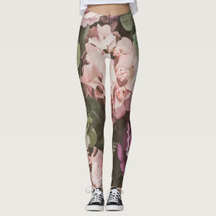 Legging Flor de buquê, filtro de safra, belo grupo de trás
