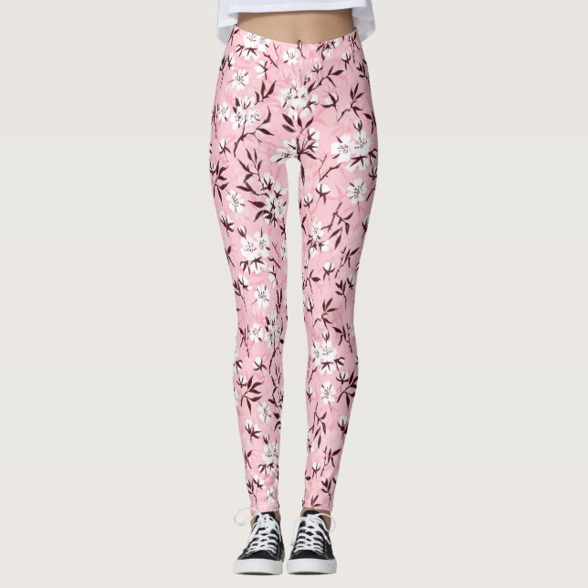 Legging Flor de cereja branca (Frente)