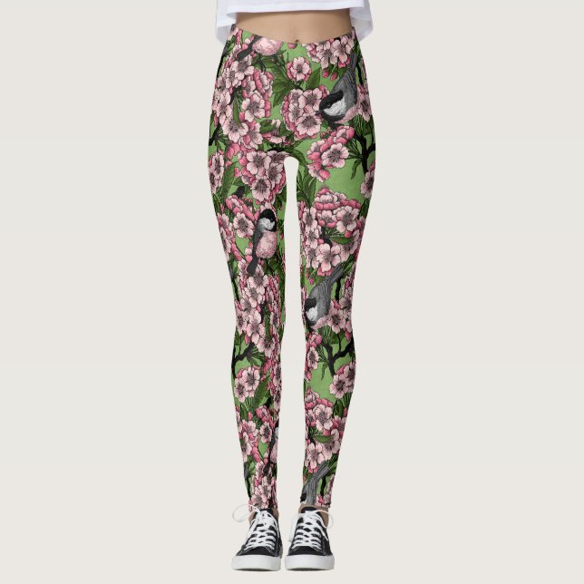 Legging Flor de cereja e galinhas em verde (Frente)