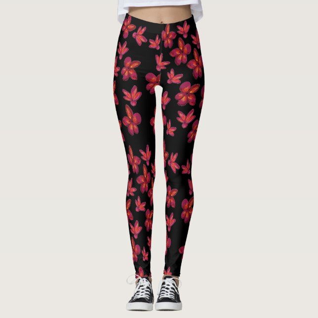 Legging Flor de cor vermelha (Frente)