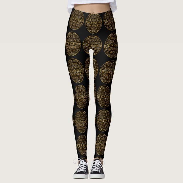 Legging Flor de Espumação Dourada da Vida (Frente)