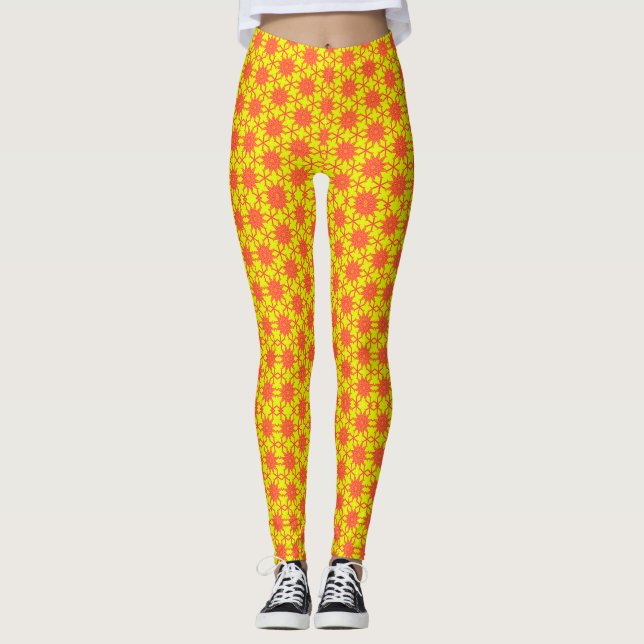 Legging Flor de Estrela Explosiva Laranja sobre Amarelo (Frente)
