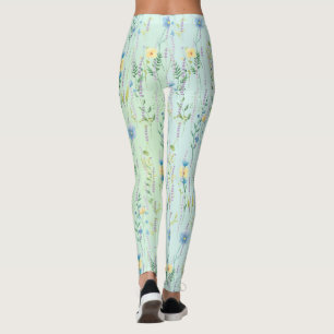Legging Flor de flora com gradiente de aquarela russa