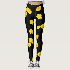 Legging Flor de Hibisco Amarelo Preto Padrão