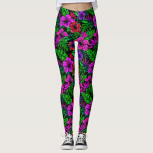 Legging Flor de Hibisco, Rosa Tropical, Vermelho Roxo
