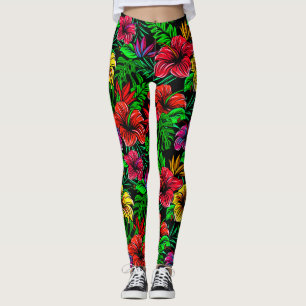 Legging Flor de Hibiscus Rosa-Amarelo-Tropical