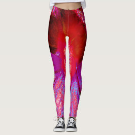 Legging Flor de Hibiscus Vermelho Retro Triquete Psicodéli