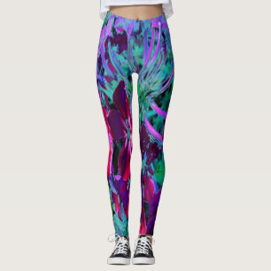 Legging Flor de Jardim Vermelho, Púrpura e Rosa Dramática
