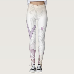 Legging Flor de lavanda, Borboleta, Música, Relógios