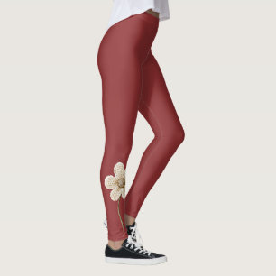 Legging Flor de Malha Falsa de Creme Vermelho Borgonha