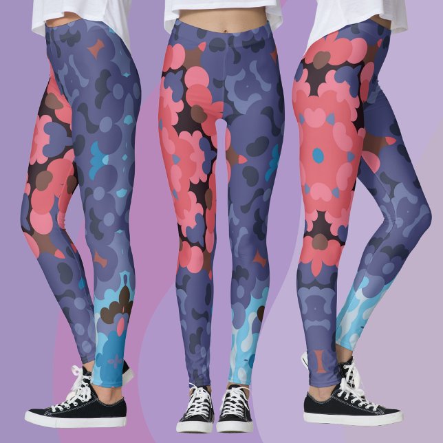 Legging Flor de mandala azul e rosa (Criador carregado)