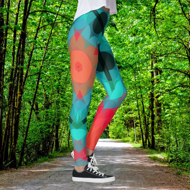 Legging Flor de mandala azul e rosa (Criador carregado)