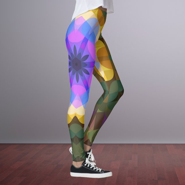 Legging Flor de Mandala, Cor-de-rosa, azul e amarelo (Criador carregado)