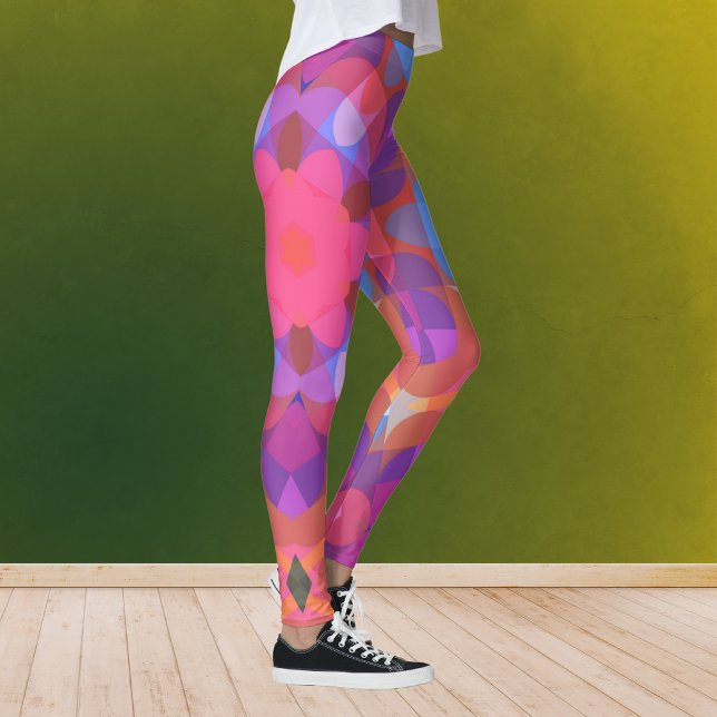 Legging Flor de Mandala, cor-de-rosa, azul e púrpura (Criador carregado)