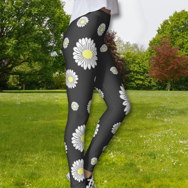 Legging Flor de Margarida Botânica Preto (Daisy Flower Black Legging)