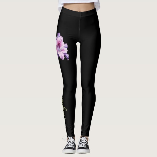 Legging Flor de Nascimento de Agosto, Gladiolus Roxo em Pr (Frente)