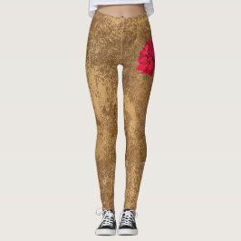 Legging Flor de Natal vermelha em papel dourado abstrato
