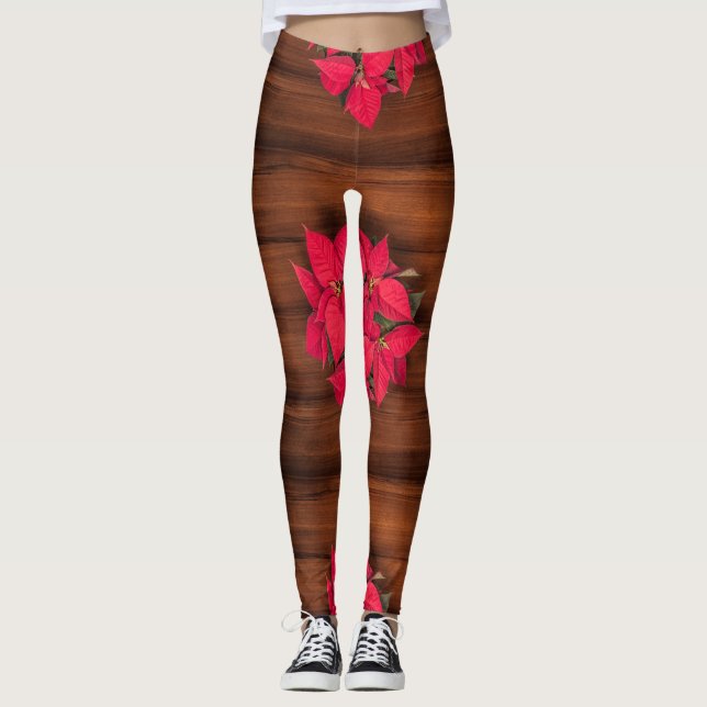 Legging Flor de Natal vermelha no marrom (Frente)