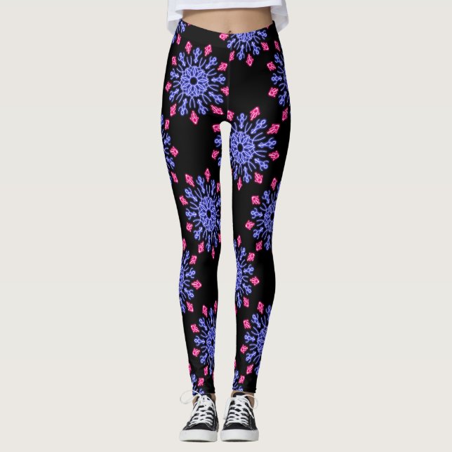 Legging Flor de néon azul e vermelho (Frente)