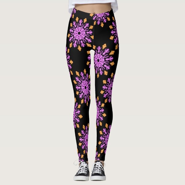 Legging Flor de néon rosa e laranja (Frente)
