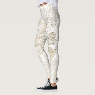 Legging Flor de ouro de cinza branca e elegante