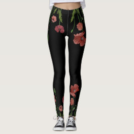 Legging flor de papoila Na moda vermelha com padrão