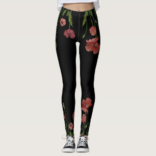 Legging flor de papoila Na moda vermelha com padrão