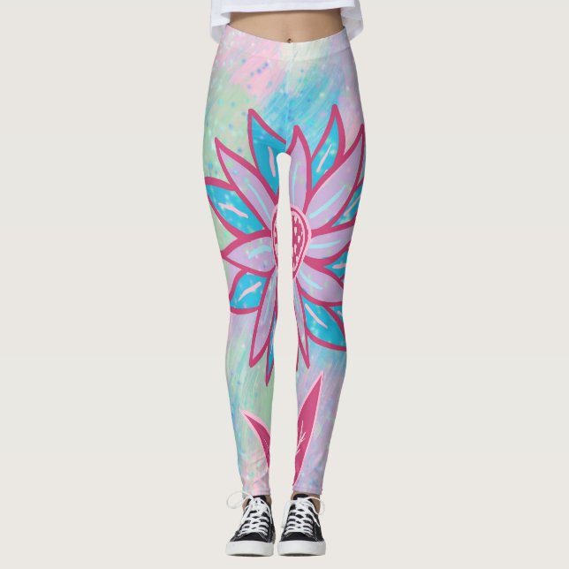 Legging Flor de pastel desenhada à mão e fofa (Frente)
