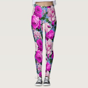 Legging Flor de Rosa Roxo Grande Retro