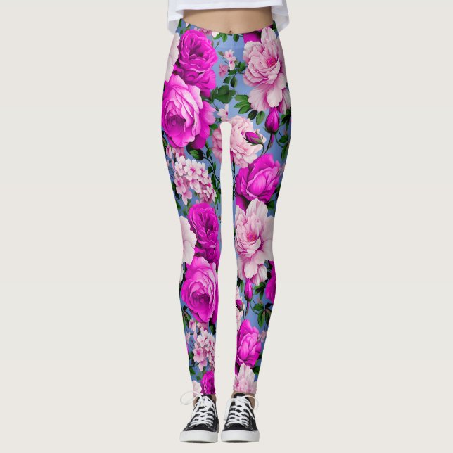 Legging Flor de Rosa Roxo Grande Retro (Frente)
