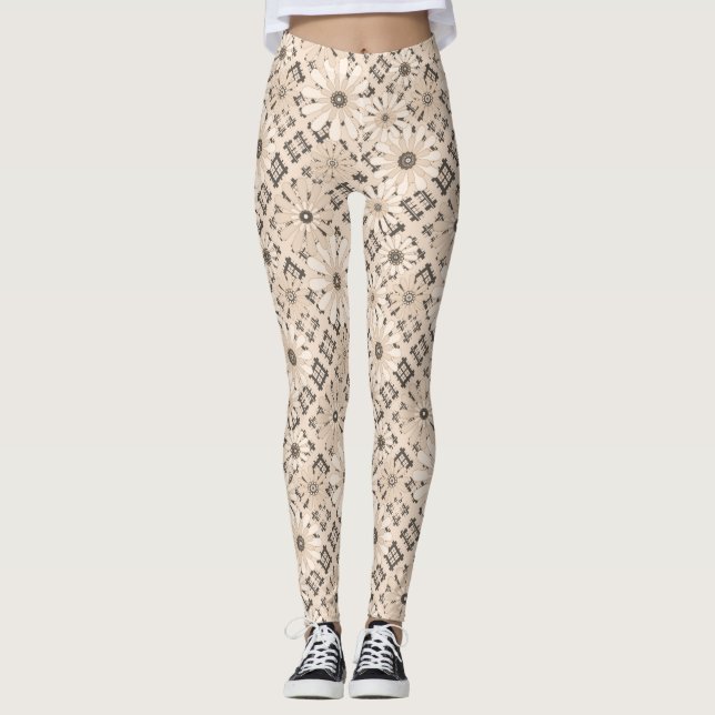Legging Flor de xadrez moderna e abstrato sem costura (Frente)