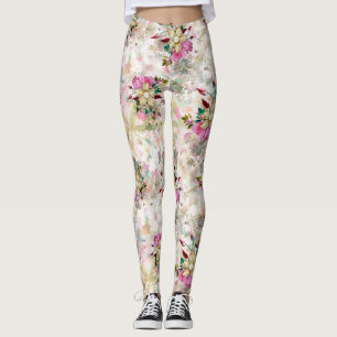 Legging Flor decorativa, sem costura, de pérola amarela