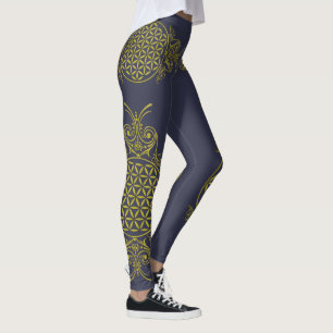 Legging Flor do ramo Vida - enfeites ouro 1