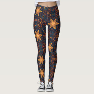 Legging Flor Dourado e giro estrelado azul preto