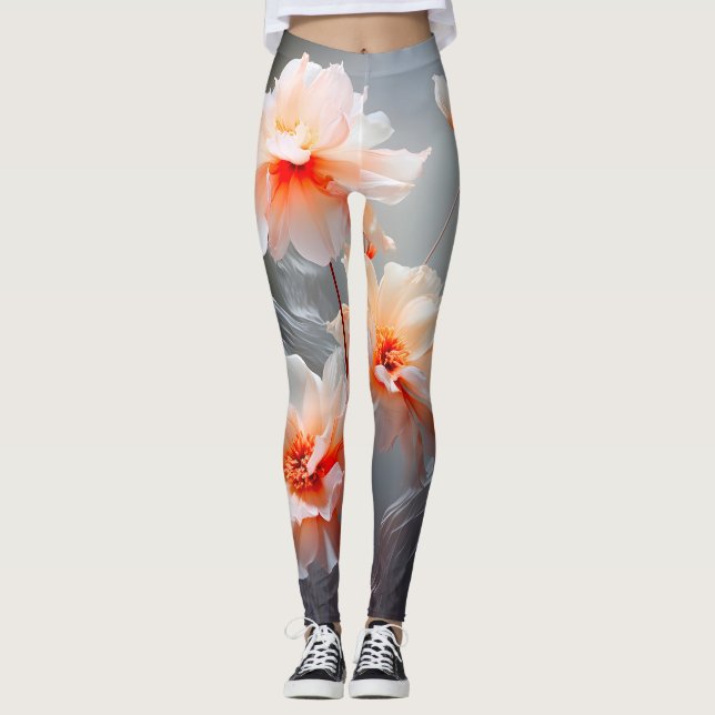 Legging Flor Elegante Abstrata Rosa Névoa Fluindo (Frente)