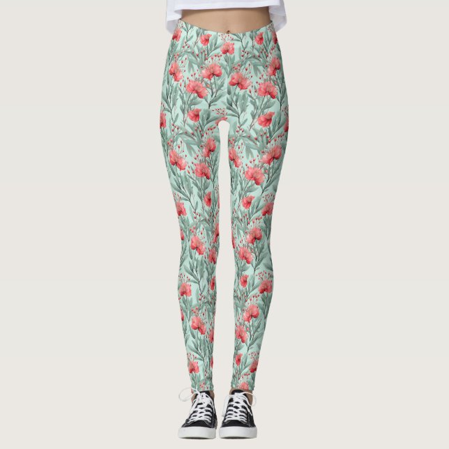 Legging Flor Eucalyptus de Coral Vibrante (Frente)