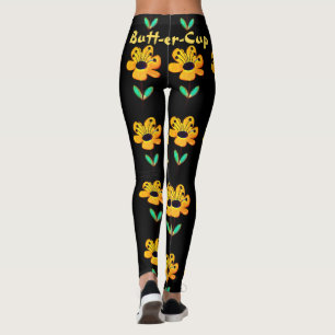 Legging Flor Flor Floral Padrão Negro Yoga